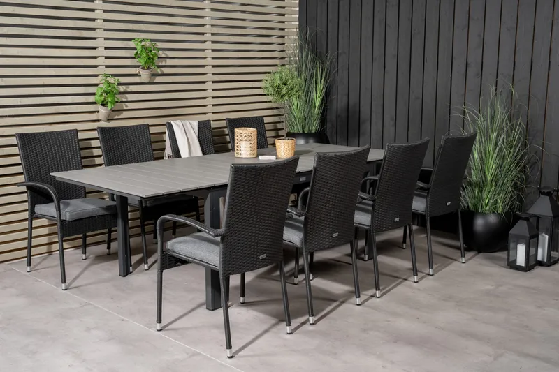 Levels Forlengbar Spisegruppe 160-240cm + 8 Anna Stoler - Hvit/Grå - Hagemøbler - Hagegruppe - Spisegrupper hage