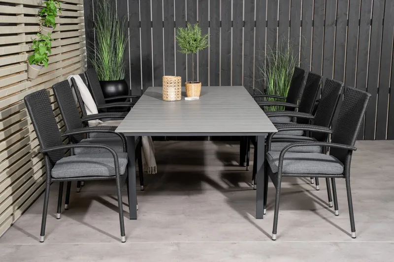 Levels Forlengbar Spisegruppe 160-240cm + 8 Anna Stoler - Hvit/Grå - Hagemøbler - Hagegruppe - Spisegrupper hage