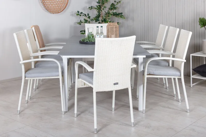 Levels Forlengbar Spisegruppe 160-240cm + 8 Anna Stoler, Hvit/Grå