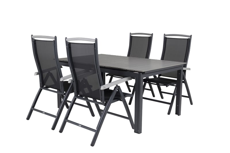 Levels Forlengbar Spisegruppe 160cm + 4 Albany Stoler - Svart/Grå - Hagemøbler - Hagegruppe - Spisegrupper hage