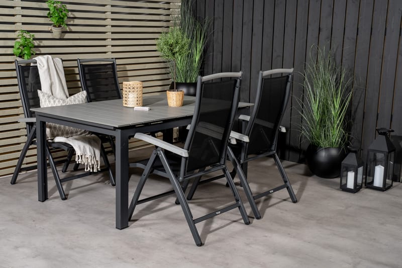 Levels Forlengbar Spisegruppe 160cm + 4 Albany Stoler - Svart/Grå - Hagemøbler - Hagegruppe - Spisegrupper hage
