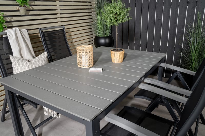 Levels Forlengbar Spisegruppe 160cm + 4 Albany Stoler - Svart/Grå - Hagemøbler - Hagegruppe - Spisegrupper hage