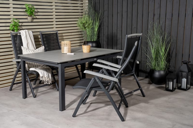 Levels Forlengbar Spisegruppe 160cm + 4 Albany Stoler - Svart/Grå - Hagemøbler - Hagegruppe - Spisegrupper hage
