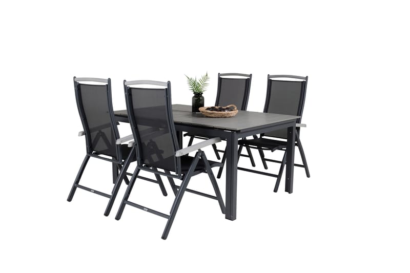 Levels Forlengbar Spisegruppe 160cm + 4 Albany Stoler - Svart/Grå - Hagemøbler - Hagegruppe - Spisegrupper hage
