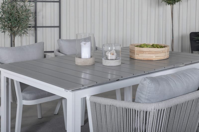 Levels Forlengbar Spisegruppe 160cm + 4 Virya Stoler - Hvit/Grå - Hagemøbler - Hagegruppe - Spisegrupper hage