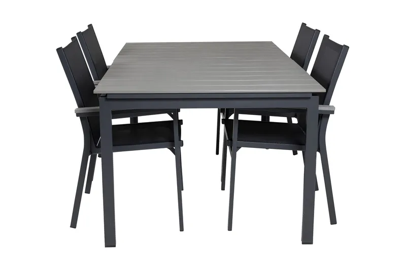 Levels Forlengbar Spisegruppe 160cm + 4 Parma Stoler, Svart/Grå
