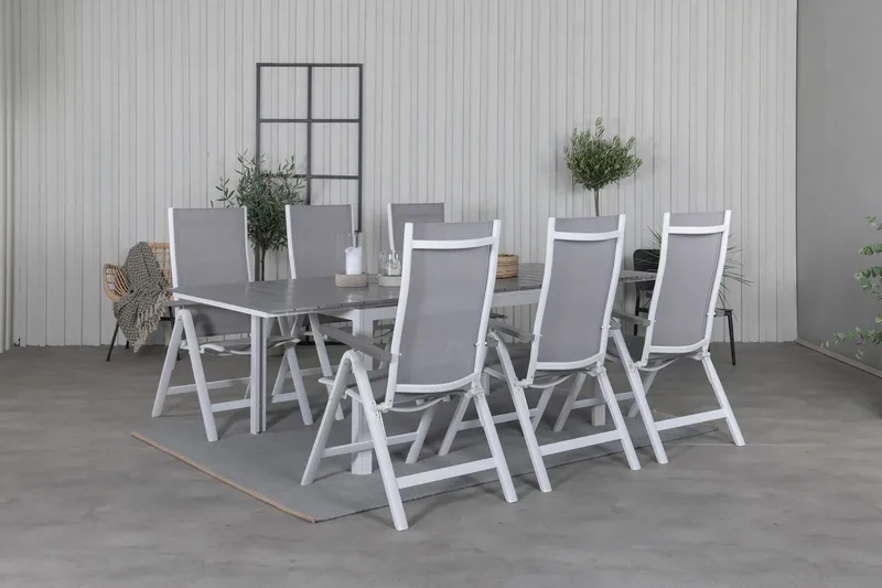 Levels Forlengbar Spisegruppe 160cm + 6 Albany Spisestoler, Hvit