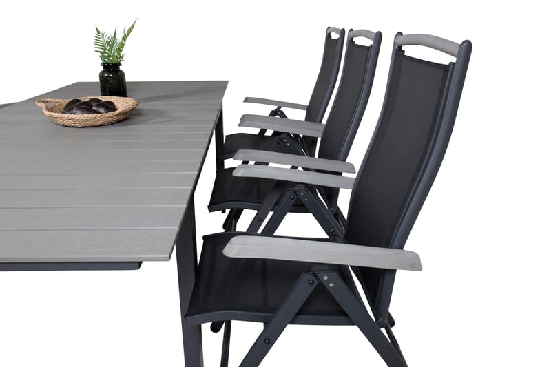 Levels Forlengbar Spisegruppe 160cm + 6 Albany Stoler - Svart/Grå - Hagemøbler - Hagegruppe - Spisegrupper hage