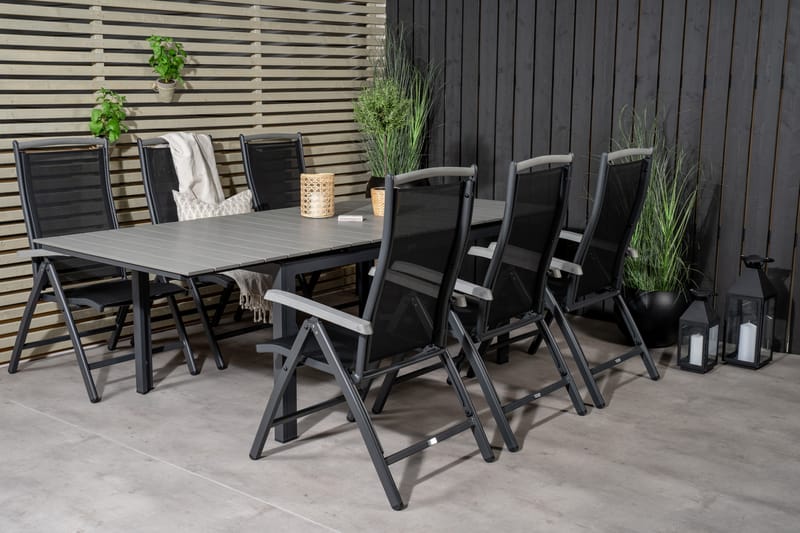 Levels Forlengbar Spisegruppe 160cm + 6 Albany Stoler - Svart/Grå - Hagemøbler - Hagegruppe - Spisegrupper hage
