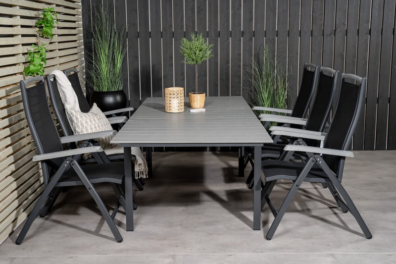Levels Forlengbar Spisegruppe 160cm + 6 Albany Stoler - Svart/Grå - Hagemøbler - Hagegruppe - Spisegrupper hage