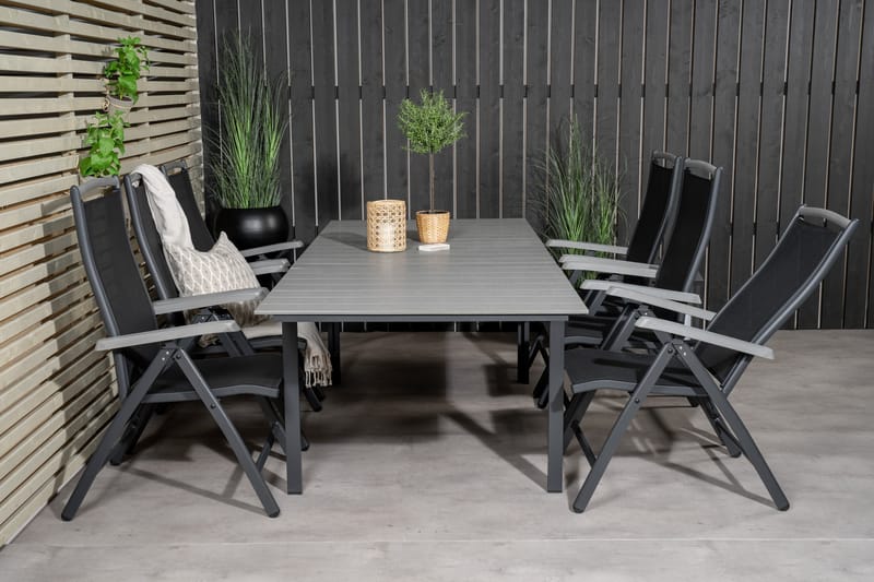 Levels Forlengbar Spisegruppe 160cm + 6 Albany Stoler - Svart/Grå - Hagemøbler - Hagegruppe - Spisegrupper hage