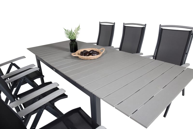 Levels Forlengbar Spisegruppe 160cm + 6 Albany Stoler - Svart/Grå - Hagemøbler - Hagegruppe - Spisegrupper hage