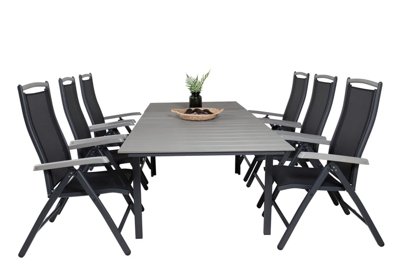 Levels Forlengbar Spisegruppe 160cm + 6 Albany Stoler - Svart/Grå - Hagemøbler - Hagegruppe - Spisegrupper hage