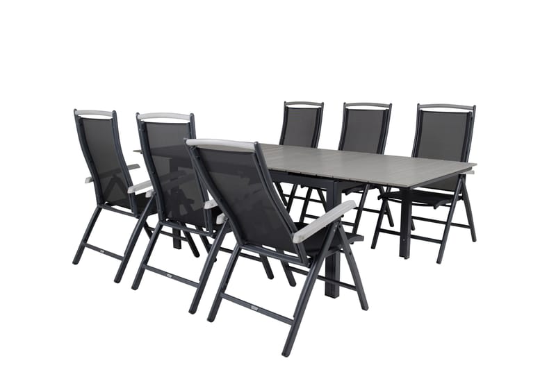 Levels Forlengbar Spisegruppe 160cm + 6 Albany Stoler - Svart/Grå - Hagemøbler - Hagegruppe - Spisegrupper hage
