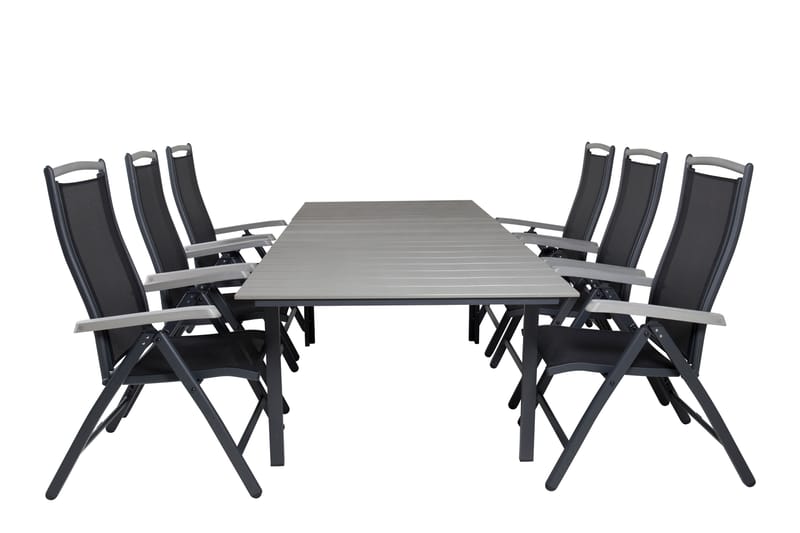 Levels Forlengbar Spisegruppe 160cm + 6 Albany Stoler - Svart/Grå - Hagemøbler - Hagegruppe - Spisegrupper hage