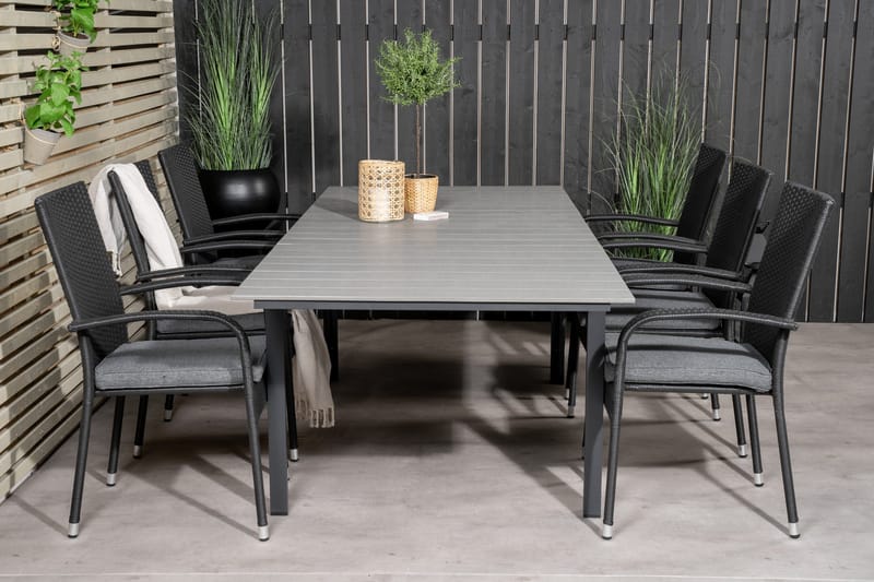 Levels Forlengbar Spisegruppe 160cm + 6 Anna Stoler - Svart/Grå - Hagemøbler - Hagegruppe - Spisegrupper hage