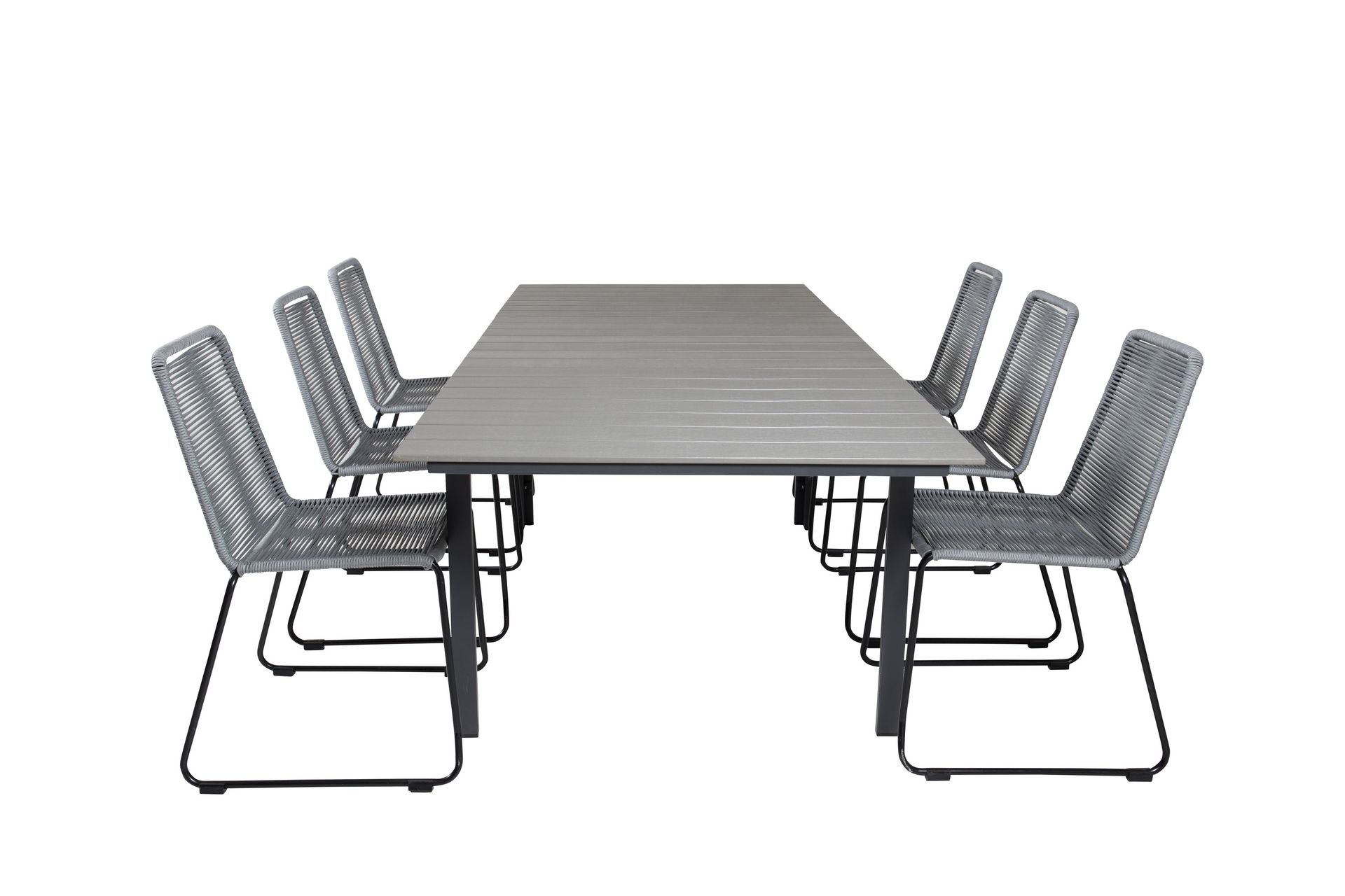 Levels Forlengbar Spisegruppe 160cm + 6 Lindos Stoler - Svart/Grå - Hagemøbler - Hagegruppe - Spisegrupper hage