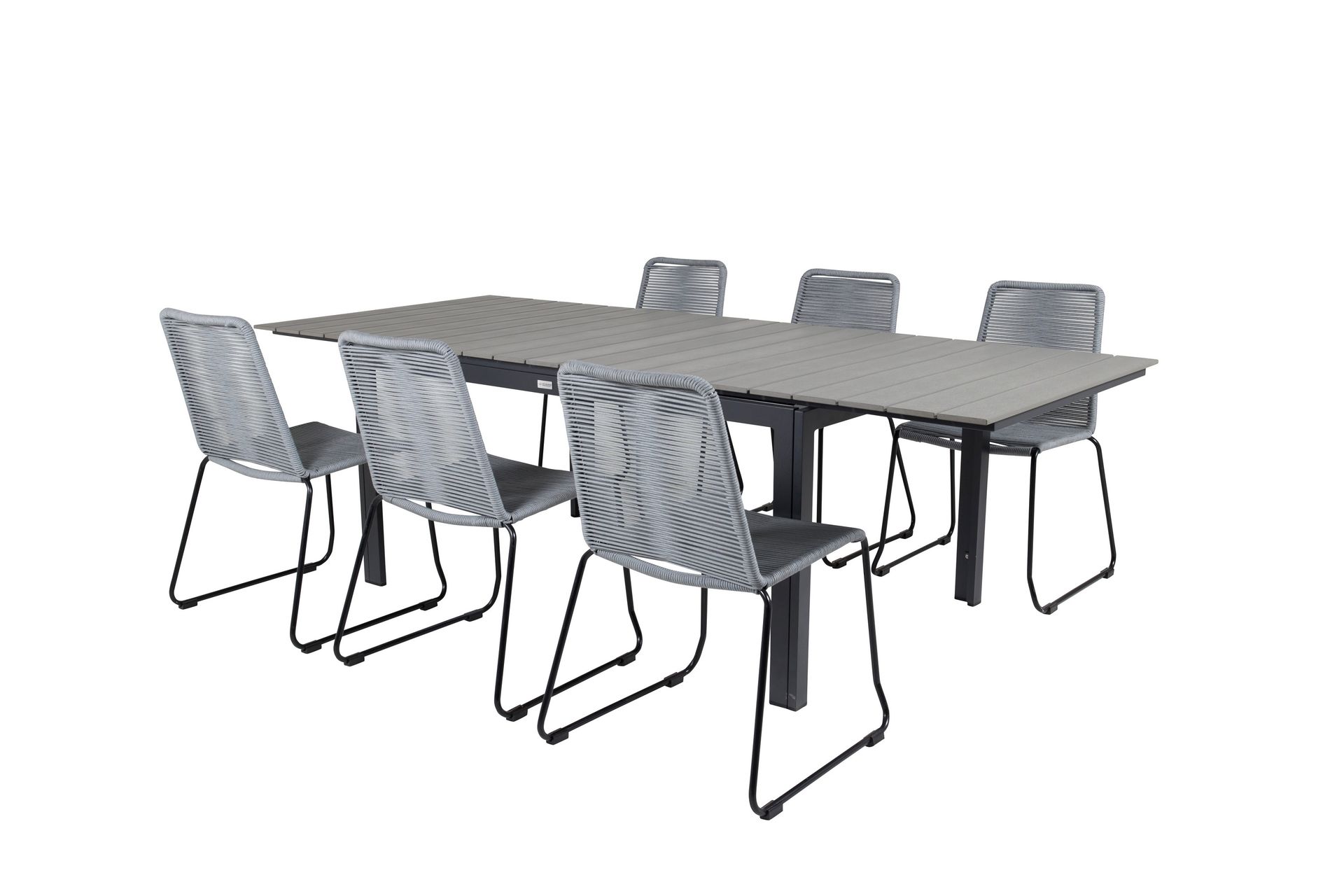 Levels Forlengbar Spisegruppe 160cm + 6 Lindos Stoler - Svart/Grå - Hagemøbler - Hagegruppe - Spisegrupper hage