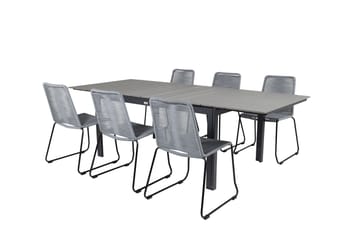 Levels Forlengbar Spisegruppe 160cm + 6 Lindos Stoler - Svart/Grå - Hagemøbler - Hagegruppe - Spisegrupper hage