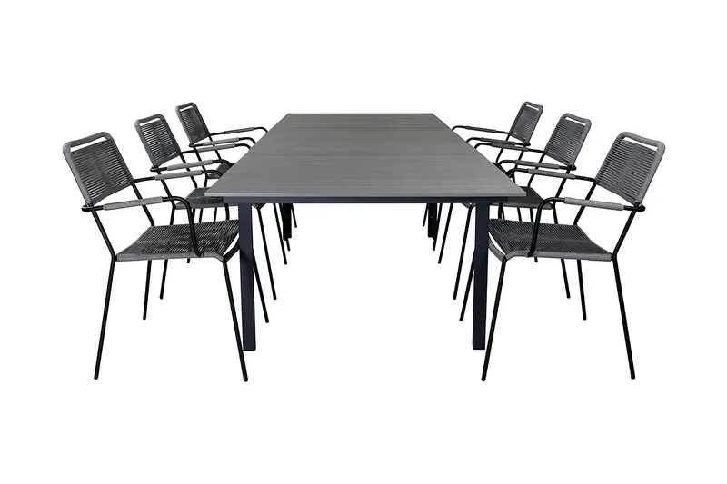 Levels Forlengbar Spisegruppe 160cm + 6 Lindos Stoler, Svart/Natur