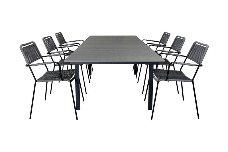 Levels Forlengbar Spisegruppe 160cm + 6 Lindos Stoler - Svart/Natur - Hagemøbler - Hagegruppe - Spisegrupper hage