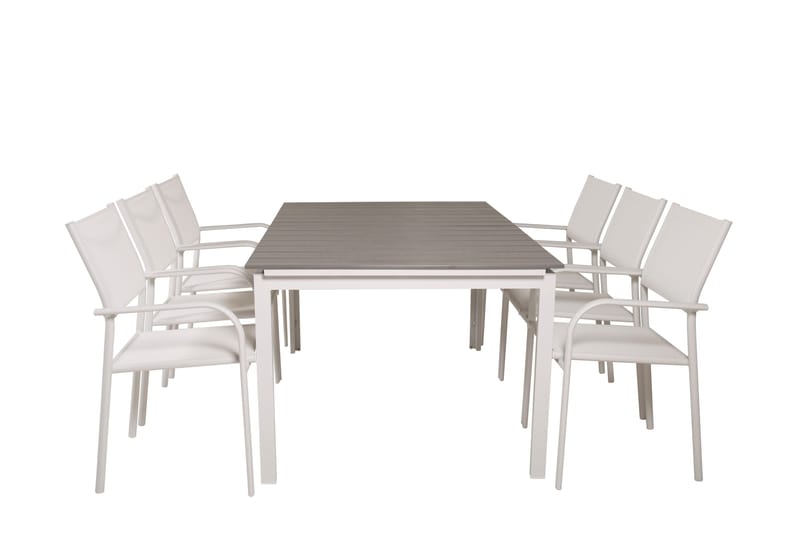 Levels Forlengbar Spisegruppe 160cm + 6 Santorini Stoler - Hvit/Grå - Hagemøbler - Hagegruppe - Spisegrupper hage