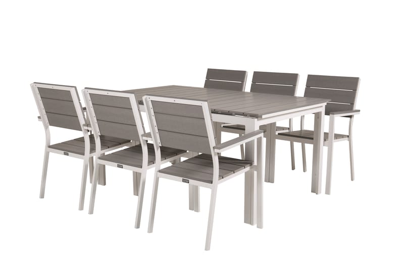 Levels Forlengbar Spisegruppe 160cm + 6 Spisestoler - Hvit/Grå - Hagemøbler - Hagegruppe - Spisegrupper hage