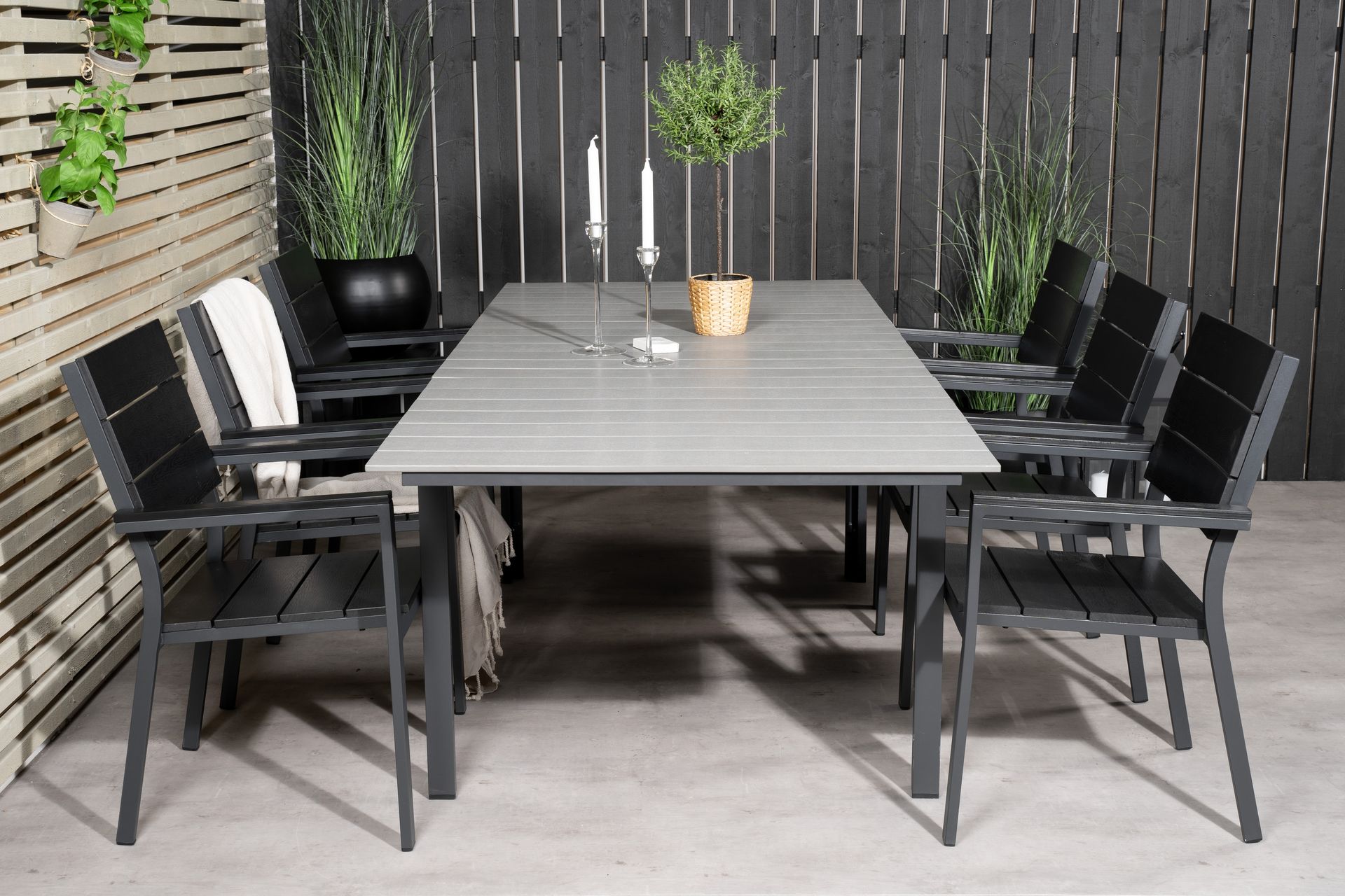 Levels Forlengbar Spisegruppe 160cm + 6 Spisestoler - Svart - Hagemøbler - Hagegruppe - Spisegrupper hage
