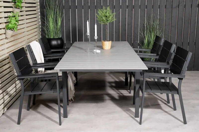 Levels Forlengbar Spisegruppe 160cm + 6 Spisestoler, Svart