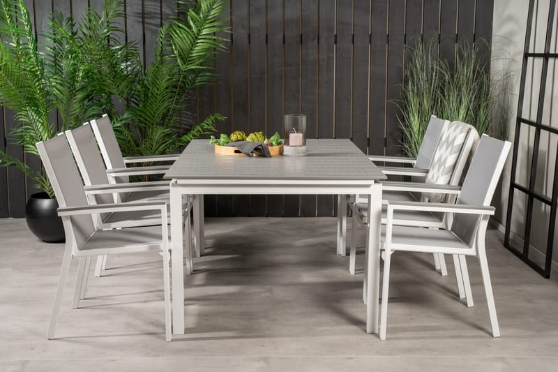 Levels Forlengbar Spisegruppe 160cm + 6 Parma Stoler - Hvit/Grå - Hagemøbler - Hagegruppe - Spisegrupper hage