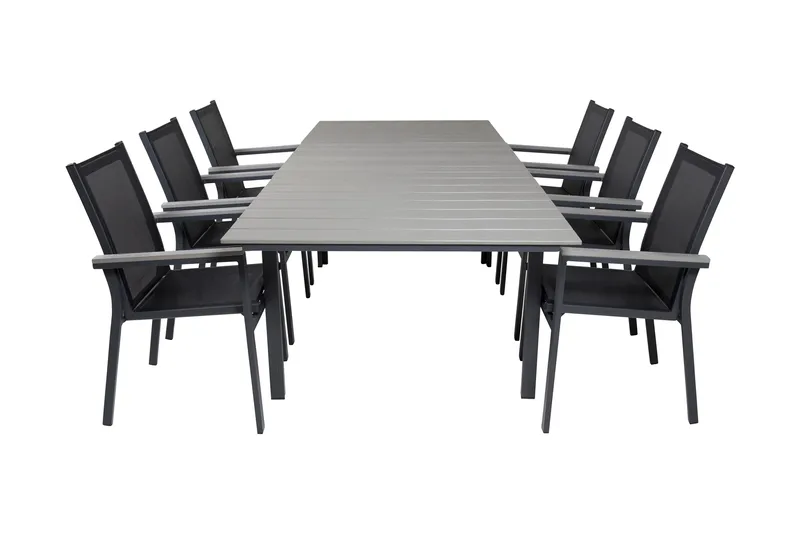 Levels Forlengbar Spisegruppe 160cm + 6 Parma Stoler, Svart/Grå