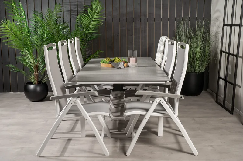 Levels Forlengbar Spisegruppe 160cm + 8 Albany Stoler, Hvit/Grå