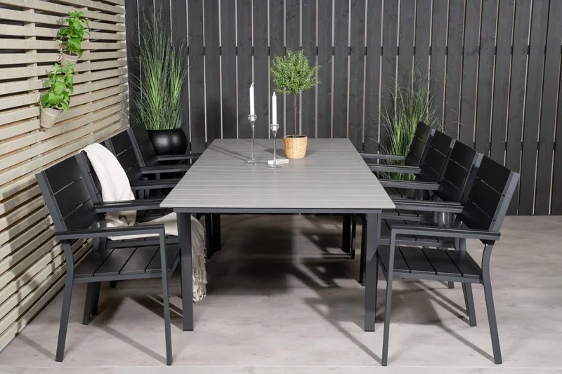 Levels Forlengbar Spisegruppe 160cm + 8 Spisestoler, Svart