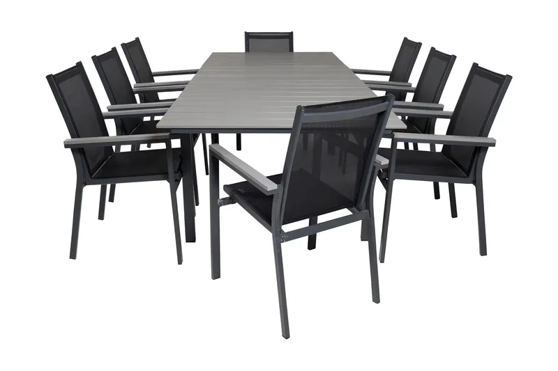 Levels Forlengbar Spisegruppe 160cm + 8 Parma Stoler, Grå/Svart
