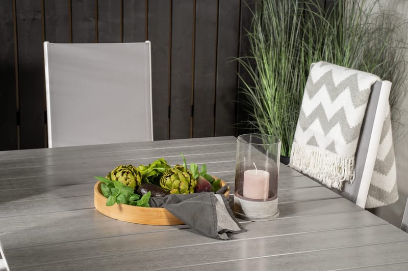 Levels Forlengbar Spisegruppe 160cm+6 Break Spisestoler - Hvit/Grå - Hagemøbler - Hagegruppe - Spisegrupper hage