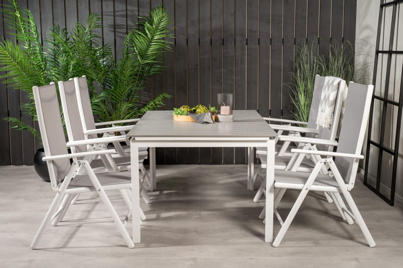 Levels Forlengbar Spisegruppe 160cm+6 Break Spisestoler, Hvit/Grå