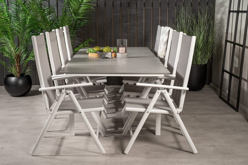 Levels Forlengbar Spisegruppe 160cm+8 Break Spisestoler, Hvit/Grå
