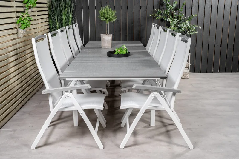 Levels Forlengbar Spisegruppe 224cm + 10 Albany Stoler, Grå/Hvit