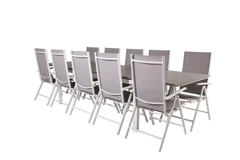 Levels Forlengbar Spisegruppe 224cm + 10 Break Stoler - Grå/Hvit - Hagemøbler - Hagegruppe - Spisegrupper hage