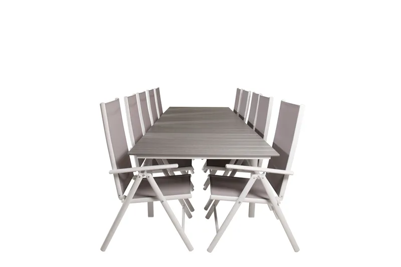 Levels Forlengbar Spisegruppe 224cm + 10 Break Stoler, Grå/Hvit