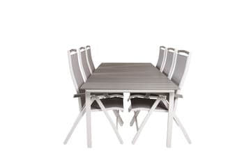 Levels Forlengbar Spisegruppe 224cm + 6 Albany Stoler - Grå/Hvit - Hagemøbler - Hagegruppe - Spisegrupper hage
