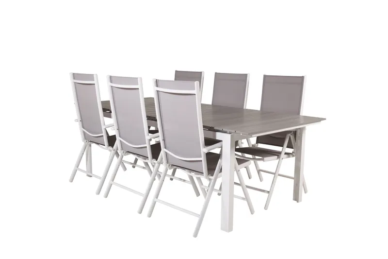 Levels Forlengbar Spisegruppe 224cm+6 Break Spisestoler, Grå/Hvit