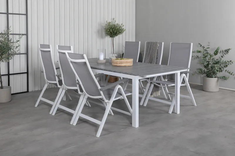 Levels Forlengbar Spisegruppe 229cm + 6 Albany Stoler - Brun/Hvit - Hagemøbler - Hagegruppe - Spisegrupper hage
