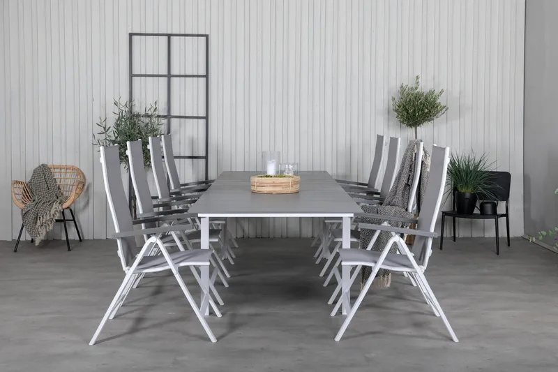 Levels Forlengbar Spisegruppe 229cm + 8 Albany Stoler - Brun/Hvit - Hagemøbler - Hagegruppe - Spisegrupper hage