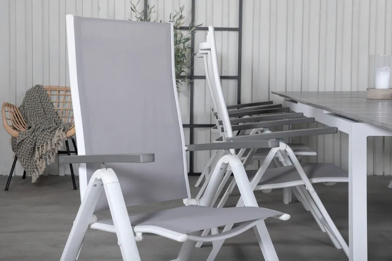 Levels Forlengbar Spisegruppe 229cm + 8 Albany Stoler - Brun/Hvit - Hagemøbler - Hagegruppe - Spisegrupper hage