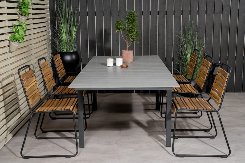 Levels Forlengbar Spisegruppe 240cm + 6 Bois Stoler - Tre/Natur/Svart - Hagemøbler - Hagegruppe - Spisegrupper hage