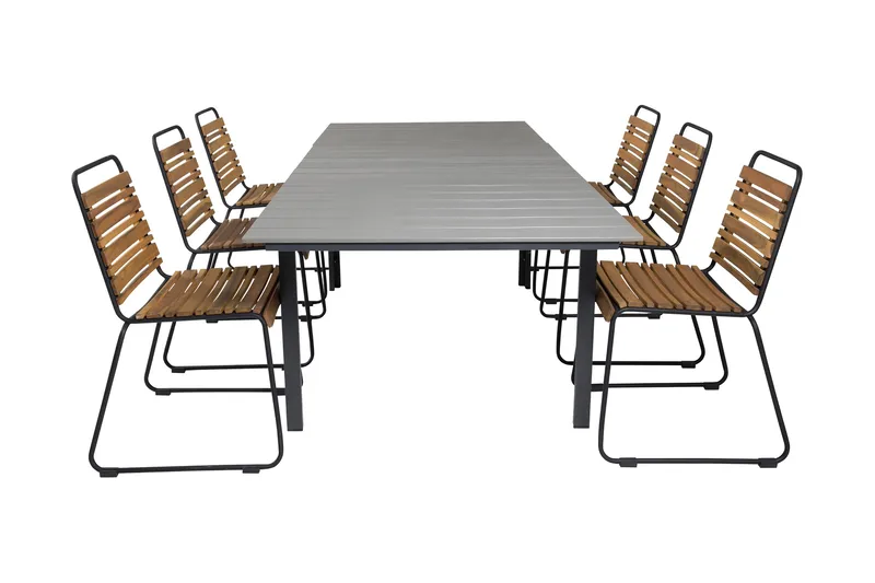 Levels Forlengbar Spisegruppe 240cm + 6 Bois Stoler - Tre/Natur/Svart - Hagemøbler - Hagegruppe - Spisegrupper hage