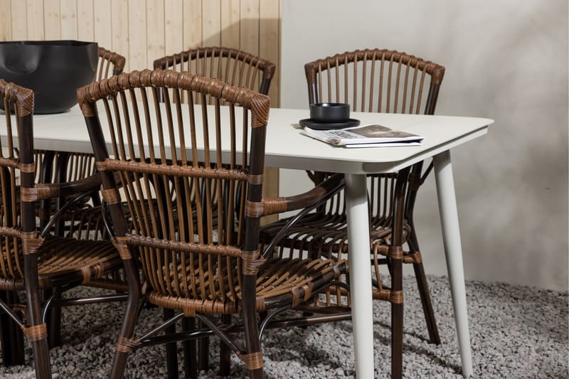 Lina Spisegruppe 120 cm + 6 Galera Karmstoler - Brun/Hvit - Hagemøbler - Hagegruppe - Spisegrupper hage