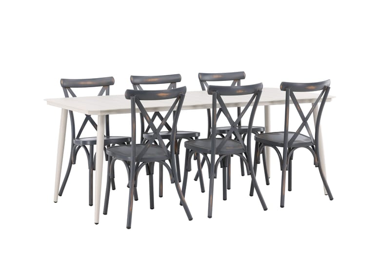 Lina Spisegruppe 120 cm + 6 Tablas Spisestoler - Mørkegrå/Hvit - Hagemøbler - Hagegruppe - Spisegrupper hage