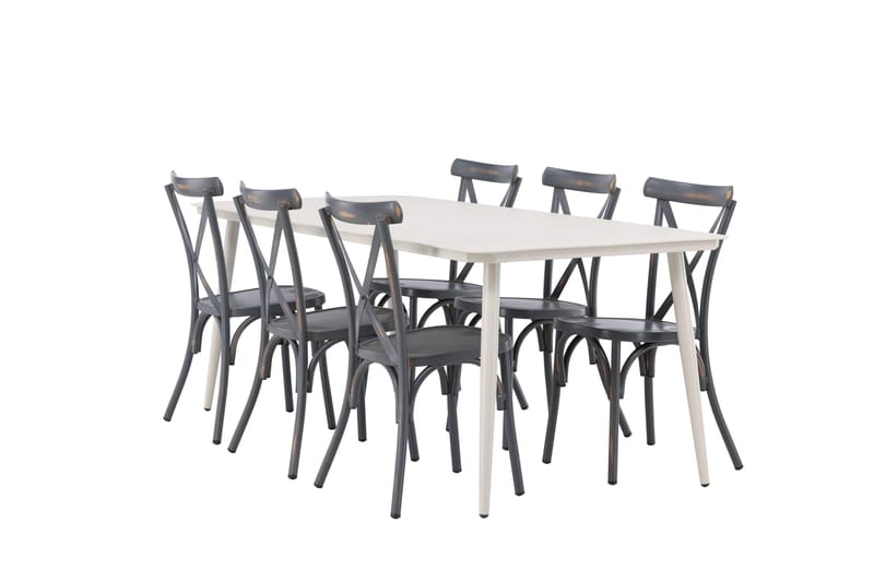 Lina Spisegruppe 120 cm + 6 Tablas Spisestoler, Mørkegrå/Hvit